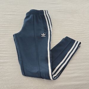 adidas Womens Navy Blue Track Joggers with White Three Stripes